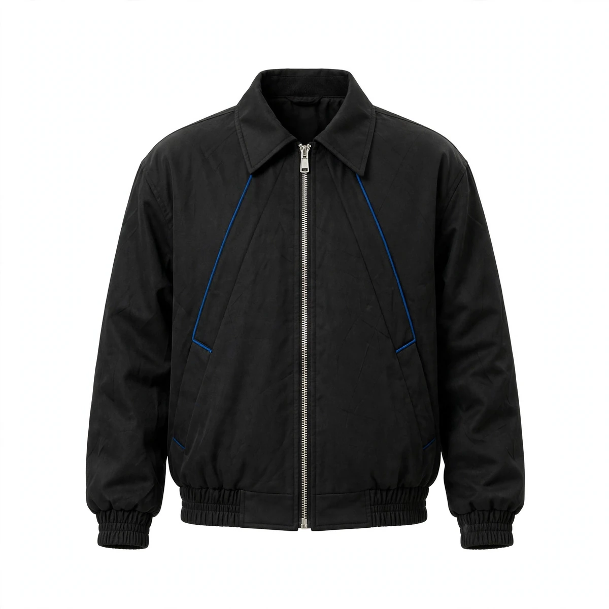 Silver front zipper and black collar